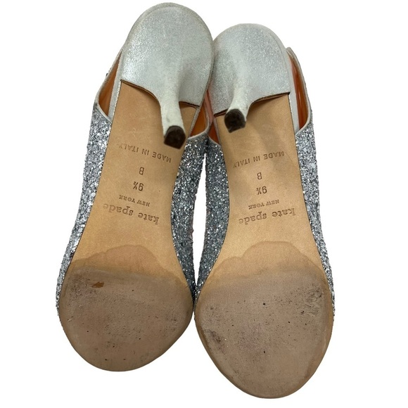 Kate Spade Krysta Silver Sequin Glitter Open Toe Slingback Stiletto Heels 9.5B - Picture 7 of 12